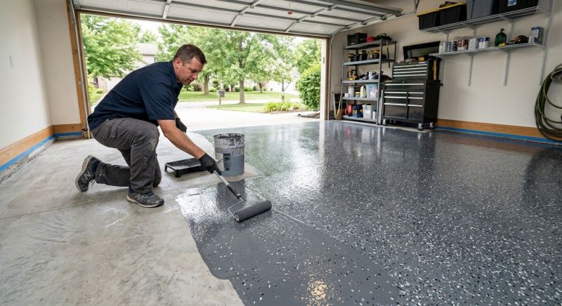 Speckled Garage Floor Painting in Winston Salem, NC